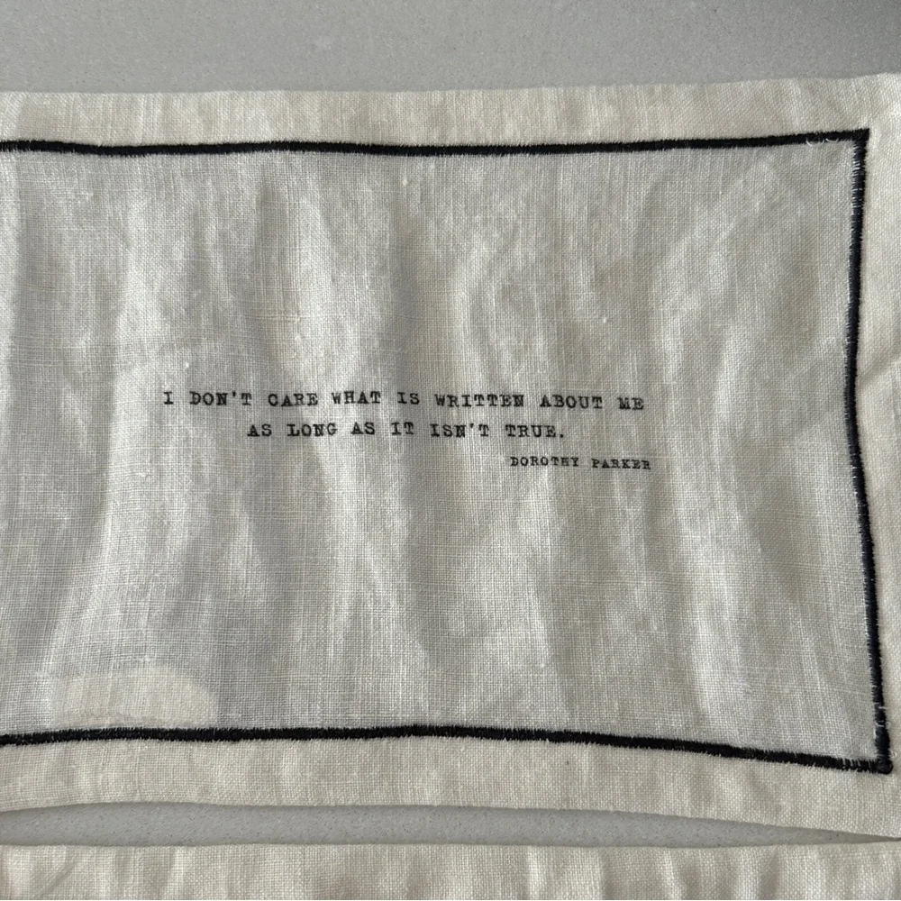 NIB Restoration Hardware Literary Quote Linen Napkins, Dorothy Parker, Set of 4